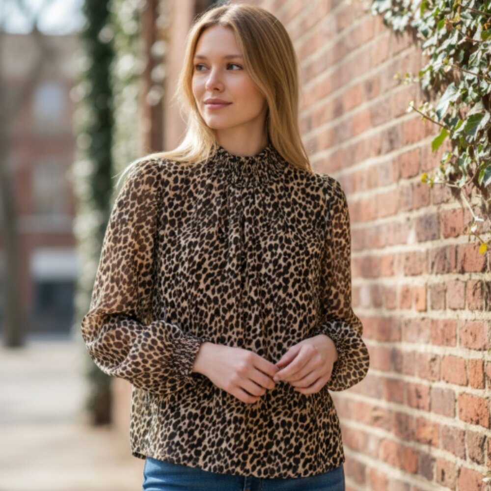 NWT J.CREW Leopard long-sleeve mockneck top Oversized